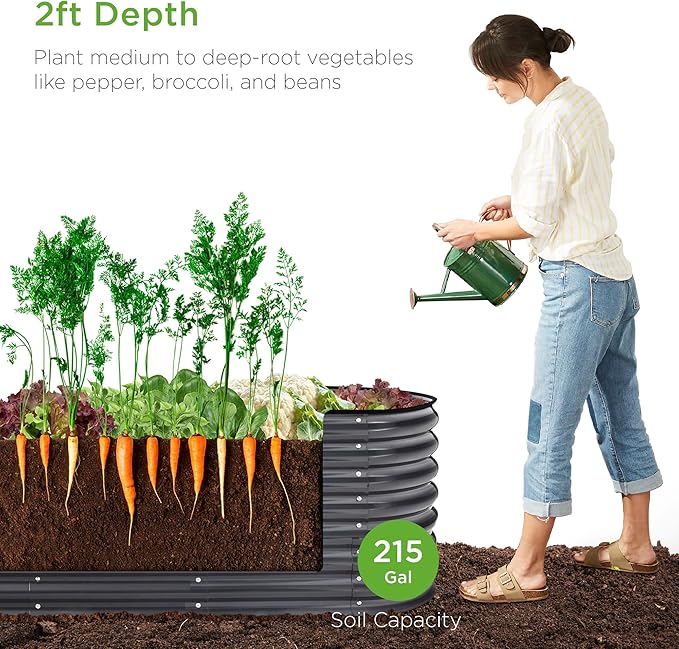 Best Choice Products 8x2x2ft Metal Raised Garden Bed Oval Outdoor Deep Root Planter Box for Vegetables Herbs w/ 4 Support Bars 215 Gal Capacity - Charcoal