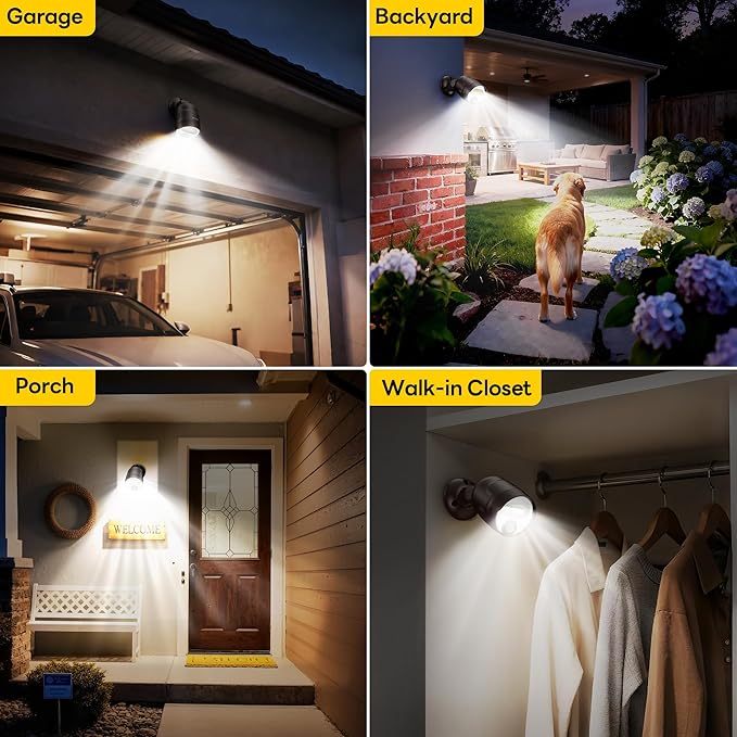 Battery Operated Motion Sensor Light4000mAh Rechargeable Battery Powered Spotlight 600 Lumen Outdoor IP65 Waterproof for PorchYardWallGarden with Dusk to Dawn (Brown-2pcs)