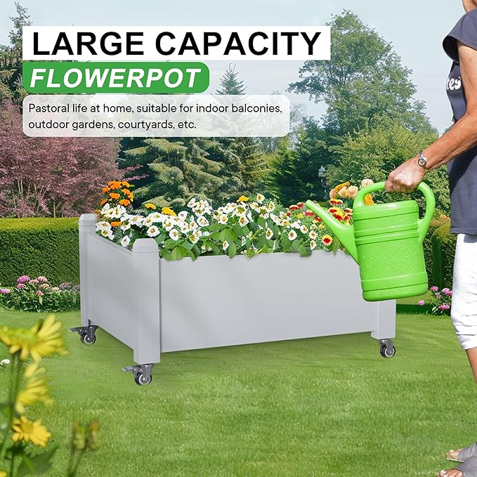 Elevated Raised Garden Bed with LegsOutdoor Large Resin Patio Planter Box Stand Divisible with Drain PlugWater Monitor for Plants Vegetables Flowers Fruits(Ashen)