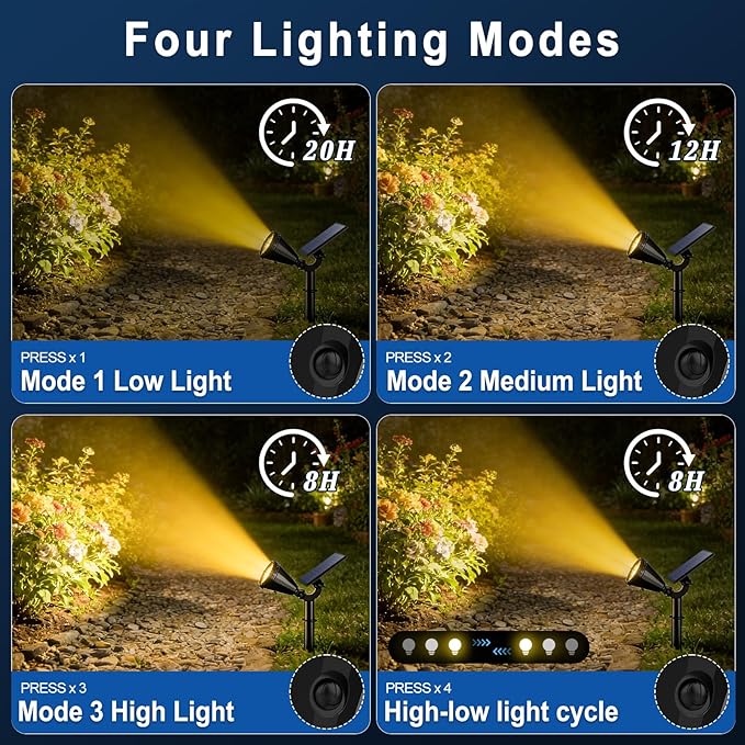 WELALO Solar Spot Lights Outdoor Waterproof IP65 10 Pack 4 Lighting Modes Solar Powered Landscape Spotlights with Auto On/Off Solar Garden Christmas Yard Pathway Wall Lights for Outside Warm White