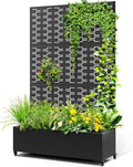 Metal Raised Garden Bed with Trellis 2-in-1 Planter Box &amp Privacy Screen for Climbing Plants Outdoor Standing Flower Bed with Drainage Holes 47.2 L x 16.7 W x 70.8 H Black-Brick