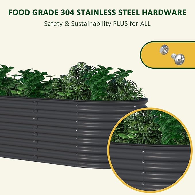 VEIKOU 8x2x2 ft Galvanized Raised Garden Bed 23.1 Tall 9 in 1 Modular Planter Box Outdoor Raised Garden Bed for Vegetable Flower Herb Grey