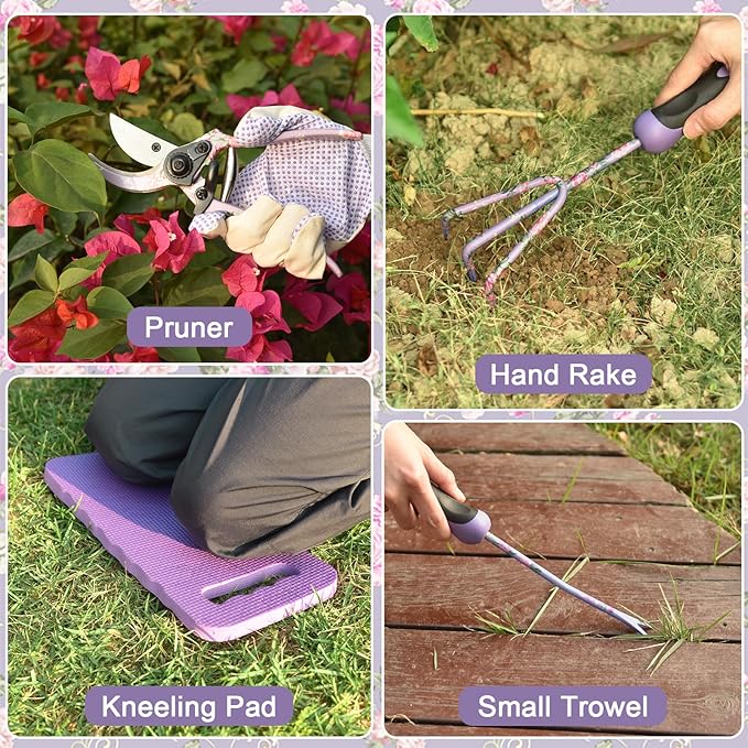 2 Garden Tool SetPurple 10 Piece Garden Tools Green 9 Piece Gardening Tools