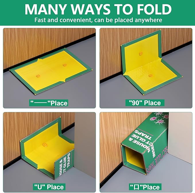24 Pack Sticky Mouse Traps Sticky Traps for Rats Mice Rodents Snakes No Touch Indoor Mouse Traps for Home Kitchen Garage Attic Basements Easy to Set Green