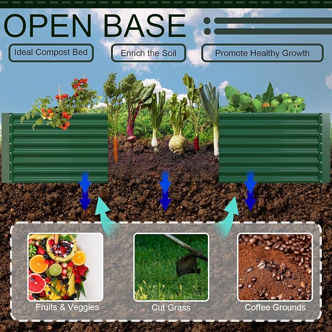 FRIZIONE 10FT(L)×4FT(W)×2FT(H) Raised Garden Bed Outdoor for Flower Garden Planter Box for Vegetable Raised Garden Beds for Herb Succulent Dark Green