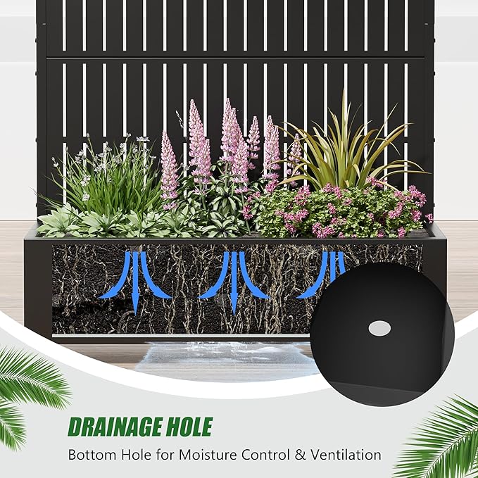 Casaphoria Raised Garden Bed Metal Planter Box with Trellis 72x47x16 for Outdoor Climbing Plants Flowers Vegetables and Vines Privacy Screen with Wheels and Drainage Holes(Black Vertical)