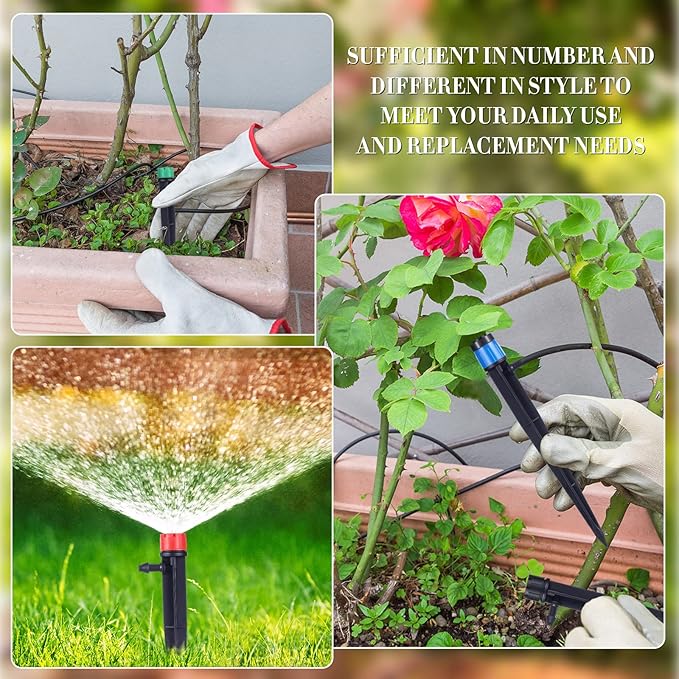 Macarrie 300 Pcs Drip Emitters for 1/4 Drip Irrigation Tubing Adjustable 360 Degree Water Flow Drippers 5.2 Inch Garden Irrigation Drippers Spray Emitters for (4-7mm) Garden Watering System