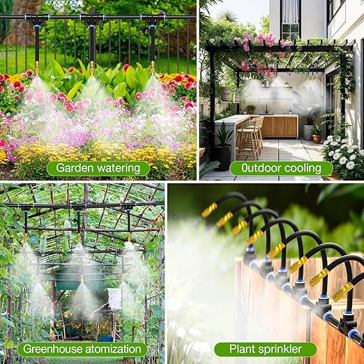 MIXC 100Ft 1/4 Drip Irrigation System2026-Upgrade Garden Irrigation Kit with 16pcs Adjustable Copper NozzlesAutomatic Atomizing Watering Sprinkler System for OutdoorRaisedbedLawnGreenhouse