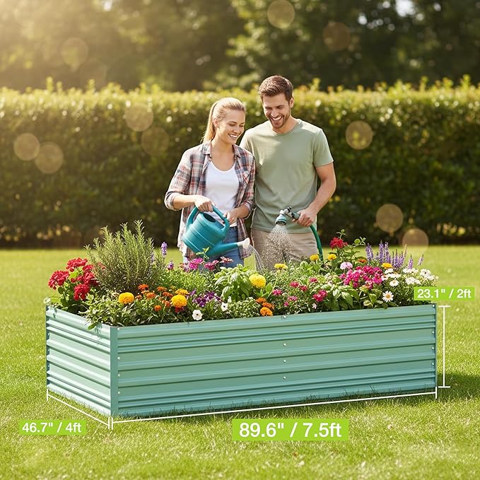 WORKPRO 7.5x4x2ft Outdoor Galvanized Raised Garden Bed Rust-Resistant Planter Raised Beds for Vegetable Flowers Herbs Light Green