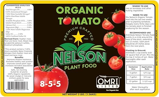Tomato Fertilizer Organic OMRI Certified Safe Will Not Burn Indoor Outdoor Food for All Vegetables NPK 8-5-5