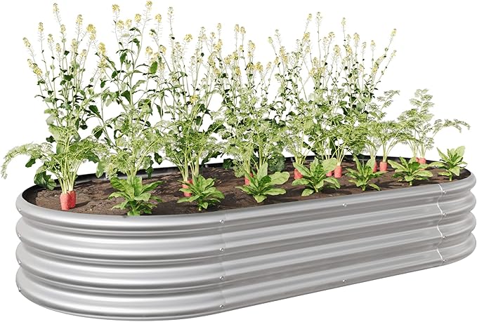 6ft Outdoor Galvanized Raised Garden Bed Metal Oval Planter Box for Vegetables Herbs Flowers (Silver)
