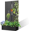 71x35x16 Metal Planter Box with Trellis Raised Garden Bed Trellis with Planter Box &amp Privacy Screen Outdoor Raised Garden Bed for Climbing Plants Vegetable Vines (Black Louvered)