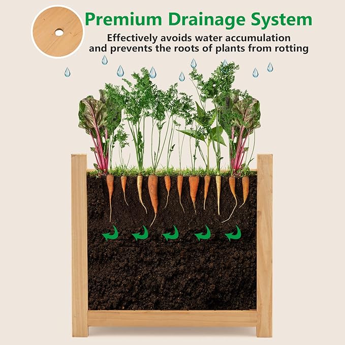 LDAILY Foldable Raised Garden Bed Easy Assembly Raised Bed with Bottom &amp Drainage Hole Wood Planter Box for Flowers/Vegetables/Fruits in Backyard Patio (15 L x 15 W x 14 H)