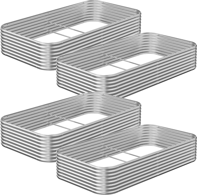 4 Pack 6x3FT Raised Beds for Gardening Corrugated Galvanized Steel Raised Garden Bed Outdoor Metal Above Ground Garden Bed for Vegetables and Flowers