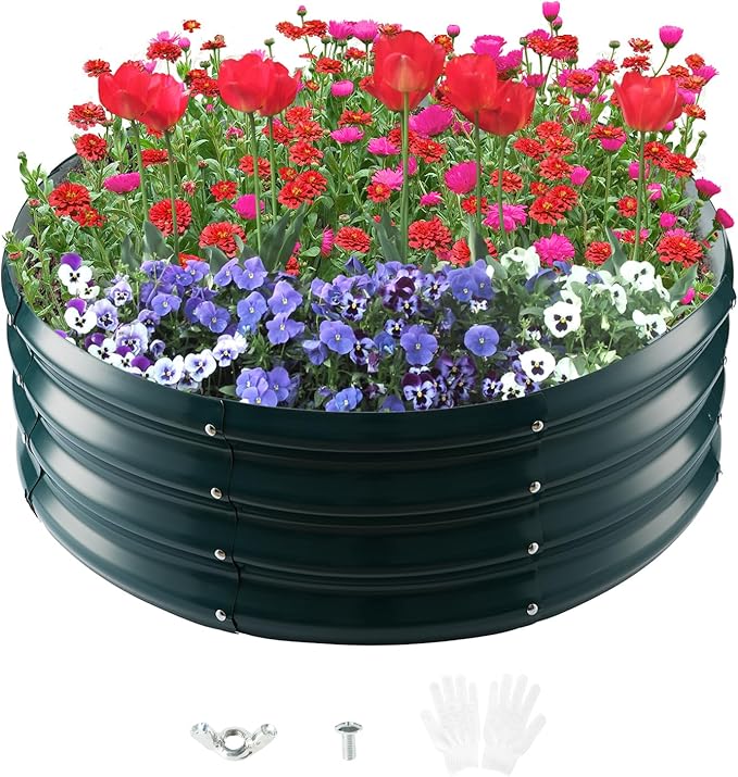 Galvanized Raised Garden Beds for Gardening - 2.7x2.7x1ft Round Metal Planter Boxes Above Ground Outdoor for VegetablesFlowersHerbs Garden Container Green