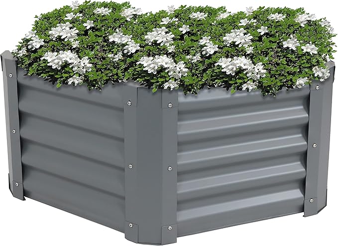 Sunnydaze Galvanized Raised Garden Bed Outdoor - Metal Planter Box for Gardening Vegetables and Plants - 16.25 H Hexagon - Gray