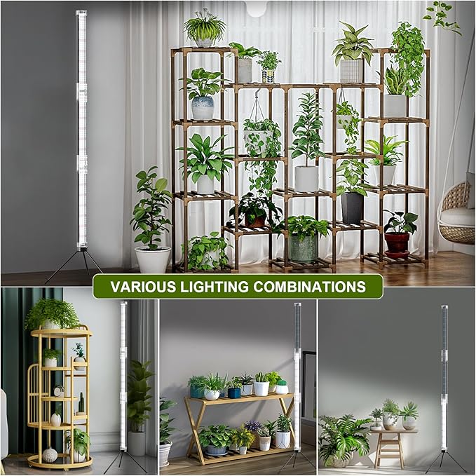 Super-Bright 48 T10 Plant Lamp 6000k Full Spectrum Standing Grow Light 3 Modes &amp 5 Dimming Levels Timer 4/8/12H12V/3A High Power Output for Large &amp Tall Indoor Plants