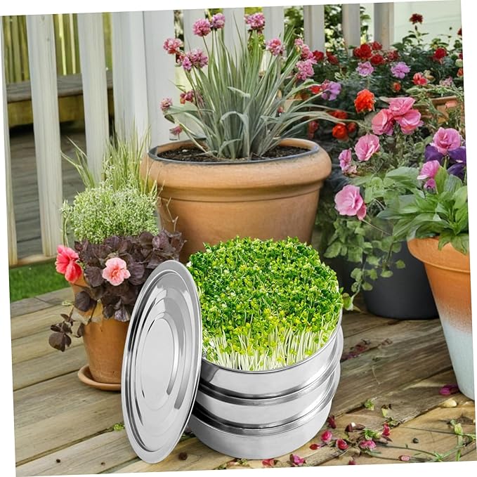 1 Set Machine Sprouting Kit for Wheat Grass Broccoli Growing Kit with Lid Stackable Growing Trays Broccoli Sprouting Kit with Lid Silver Stainless Steel