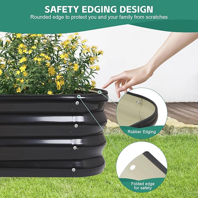 4 in 1Galvanized Raised Garden Bed - 5x3x1ft Modular Planter Box Outdoor | Metal Raised Bed Kit with Bracing Rods for Gardening Vegetables Flowers Fruits Herbs (Gray)
