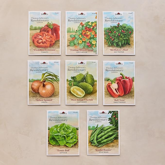 Burpee 'Thomas Jefferson’s Revolutionary Garden' Seed Collection – 8 Heritage Vegetable &amp Flower Varieties with Plant Labels &amp Monticello Keepsake Card