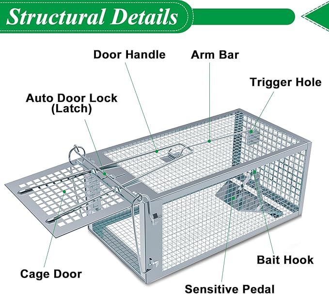 2 Packs Humane Rat Trap Outdoor Wanqueen Humane Mouse Traps Indoor for Home Small Rodent Chipmunk Trap and Other Live Animal Cage Catch and Release