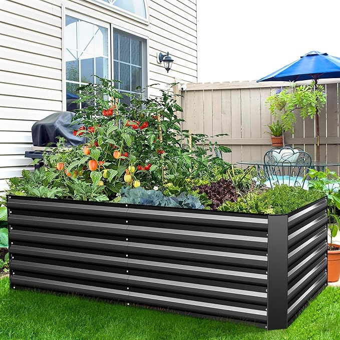 TEANDE 6x3x2FT Raised Garden Bed Kit Galvanized Planter Raised Garden Boxes Outdoor w/Anti Cutting Strip &amp A Pair of Gloves Deep Root Raised Planter for Vegetables Fruits Flowers and Herbs Bl