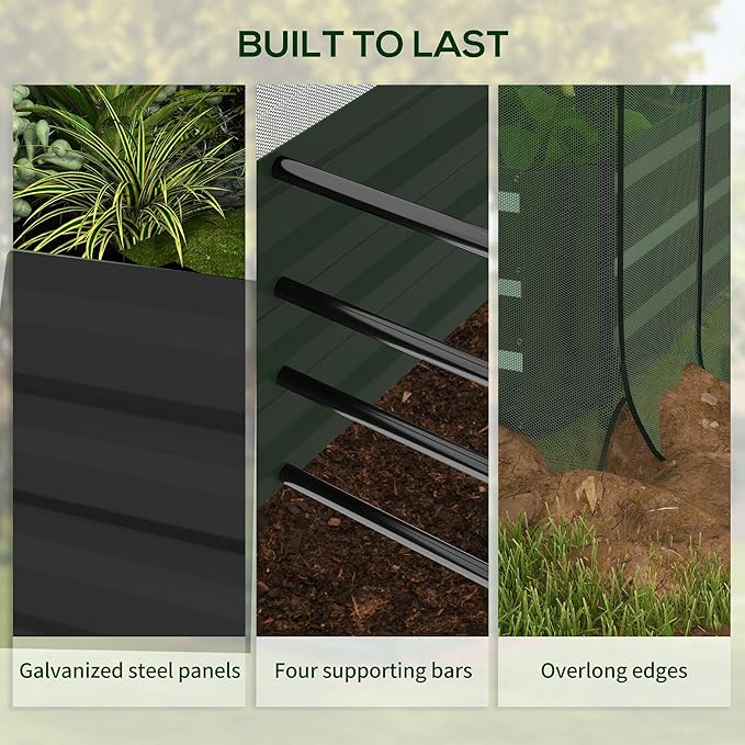 Outsunny 7.3 x 3.4 x 1 ft Galvanized Raised Garden Bed with Crop Cage Plant Protection Net and Shade Cloth Roof Metal Planter Box with Cover for Vegetables Flowers Herbs Dark Gray