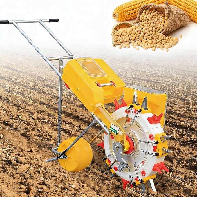 Manual Seeder Planter Tool Hand-Push Roller Seeding and Fertilizer Applicator Single-Wheel Row Planter Precision Garden Push Seeder Machine for Soy Peanut Corn(5 Nozzles)