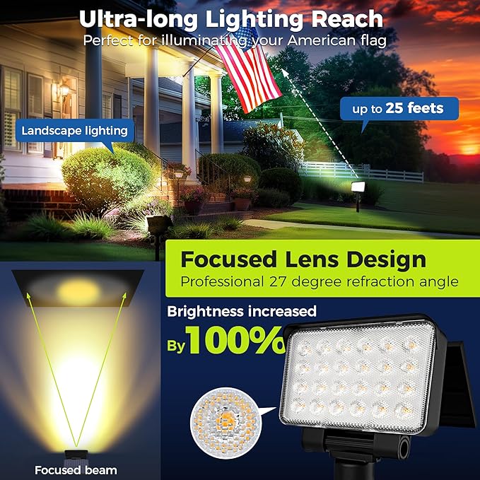 Solar Spot Lights Outdoor Waterproof for Flag Tree House Garden Yard Landscape Spotlights for Accent Uplighting Halloween Christmas Decorations-8 Pack