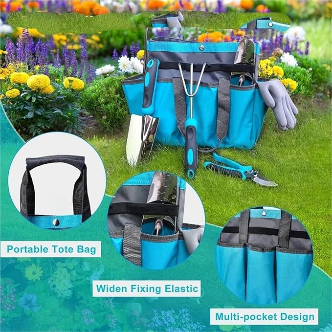 Garden Tool Set 10 Piece Heavy Duty Stainless Steel Garden Tools Set with Ergonomic Rubber Handle Variety of Gardening Hand Tool for Women
