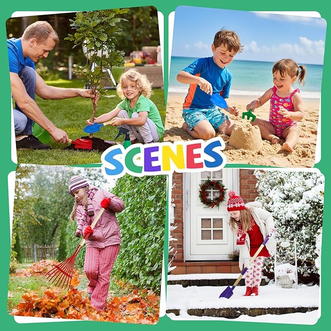 9Pcs Kids Gardening Tools Set - Toys with Shovel Rake Hoe and Leaf Rake for Outdoor Backyard Play STEM Educational Toys Ideal Christmas Birthday Gifts for Toddler Boys &amp Girls Ages 3 4 5