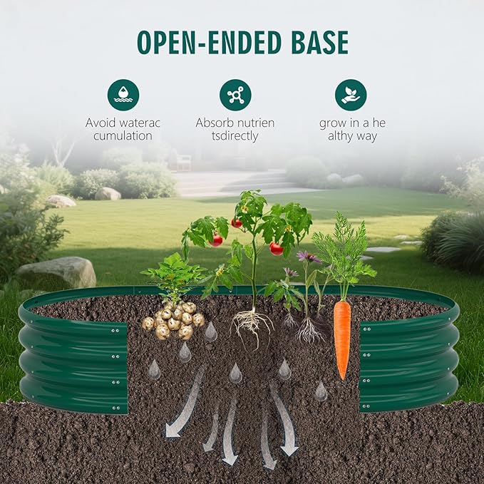 Galvanized Raised Garden Bed Kit Galvanized Planter Raised Garden Boxes Outdoor Oval Metal Raised Garden Beds for Vegetables (Green)