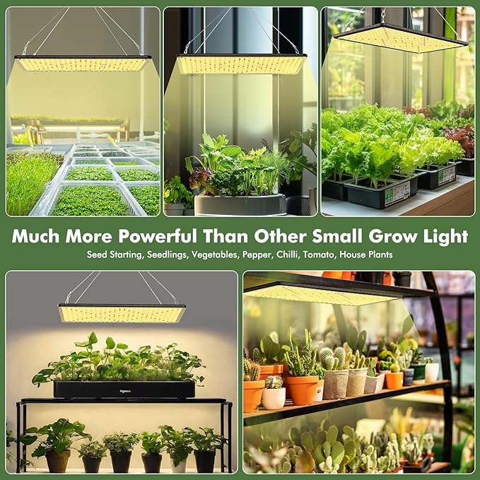 Full Spectrum LED Grow Light for Indoor Plants with UV&ampIR Sunlight Simulating Plant Hanging Grow Light for Seedlings Vegetables Peppers (60W Actual Power)