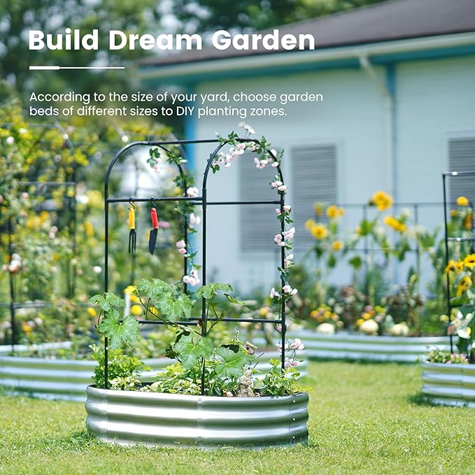 KING BIRD Raised Garden Bed with Arched Trellis Galvanized Planter Garden Box Outdoor for Gardening Climbing Vegetables Flowers 3.94x1.97x0.98 Ft Silver