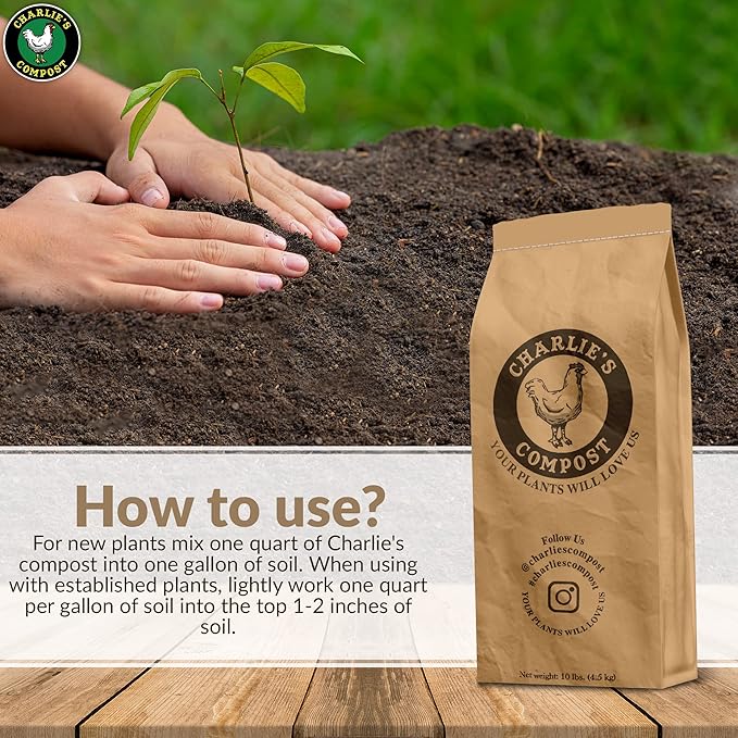 Charlie's Compost - Odor Free Organic Fertilizer for Home Gardens Raised Beds Containers Seed Starting Mix Natural Soil Amendment with Biochar 10lb