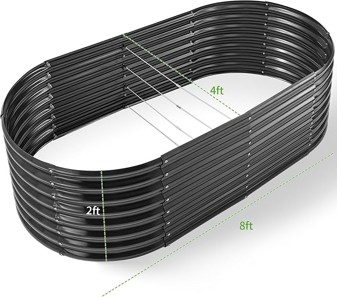 Land Guard Galvanized Raised Garden Bed 8x4x2ft Planter Boxes Outdoor Oval Larger Metal Planter Boxes for Vegetables Fruits Flowers (Grey)