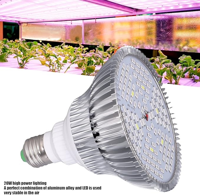 Tyenaza LED Grow Light Bulbs 20W Plant Light Bulb with 120 LEDs for Indoor Plants E27 Socket Grow Lamp for Hydroponic Indoor Garden Greenhouse Succulent Veg Flower