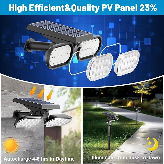 Sunvivo Motion Solar Lights OutdoorGround Path Lights or Wall FloodlightStay On or Motion Sensor ModeDusk to Dawn Security LightCordless360° rotatable Spotlights for Path Yard Driveway4-Pack