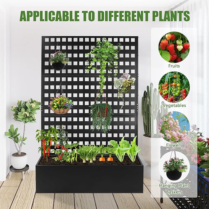 Metal Planter Box with Trellis 46''Lx18''Wx71''H Raised Garden Bed with Trellis for Climbing Plants with Privacy Screen Planter with Trellis &ampDrainage Holes Privacy Planters