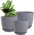 WOUSIWER Plant Pots 10/9/8 inch Set of 3 Modern Decorative Plastic Planters with Drainage Holes and Saucers for House Plants Indoor Flowers Plants Grey Speckles