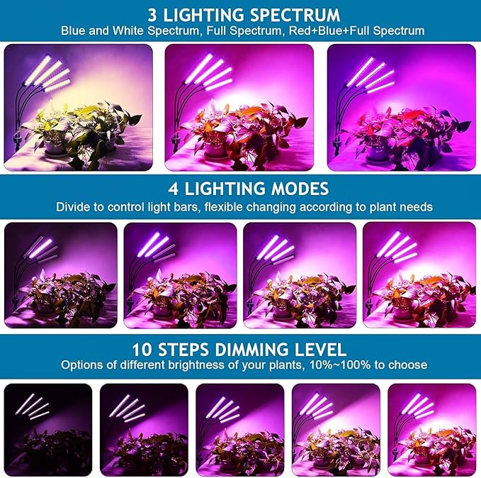 LED Grow Lights for Indoor Plants 432 LEDs Red Blue White Full Spectrum Plant Lights for Indoor Growing with 15-63 inches Adjustable Tripod Stand 4 Heads Grow Lamp with 4/8/12H Auto On/Off Timer