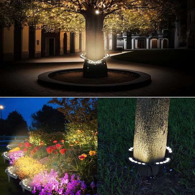 Solar Palm Tree Lights Outdoor Warm Light 3000K Solar Spotlights for Plam Trees 12000 mAh Batteries Solar Powered LED Ring Tree Lights up to 12+ Hours for Outside House Garden Landscape Large Trees