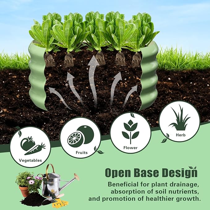 DoCred 3 Pack 2x2x1Ft Round Galvanized Raised Garden Bed Metal Garden Bed Outdoor with Tomato Cages for Gardening Above Ground Planter Box for Plants Vegetables Herbs Flowers Green