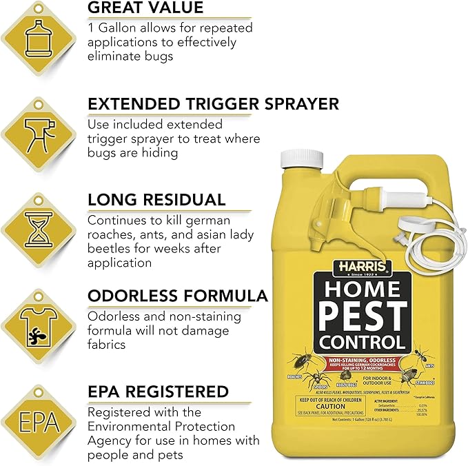 Harris Home Insect Killer Liquid Gallon Spray with Odorless and Non Staining Residual Formula - Kills Stinkbugs Ants Roaches Spiders Fleas Mosquitos Moths Scorpions Flies and Silverfish