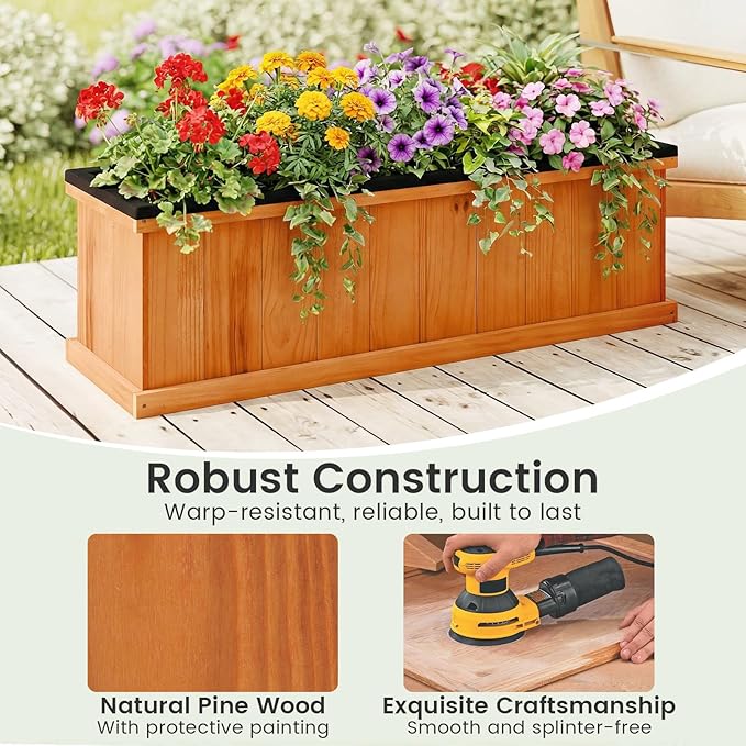 S AFSTAR Wooden Raised Garden Bed with Drainage Holes &amp Liner 2 Pieces Solid Fir Wood Planter Box for Flower Vegetable Herb Outdoor Indoor Gardening Kit for Balcony &amp Backyard (40 x 13 x 1
