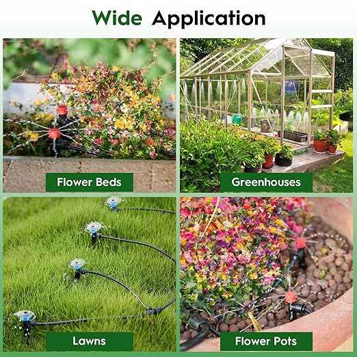 200FT Quick-Connect Drip Irrigation System Automatic Irrigation Kit with 2/5 &amp 1/4 Tubing and Adjustable Drip Emitters Garden Watering System for Lawn Flower Bed Greenhouse