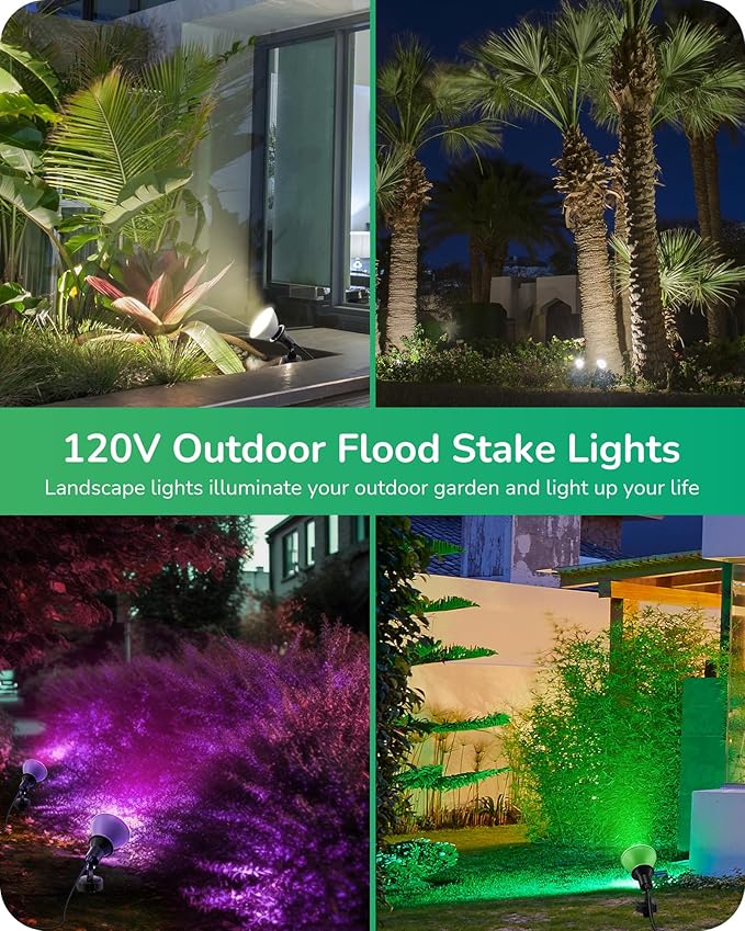 EDISHINE 120V Spotlights Outdoor Plug in Outdoor Flood Stake Lights Waterproof Landscape Lights Socket LED PAR38 Flood Light Bulb 4 Pack Dimmable Light Bulb E26 5000K