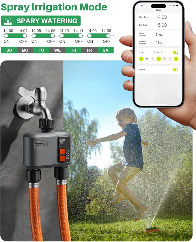 WiFi Sprinkler Timer 2 Zone with 984 Feet RF Gateway 2 Pack Smart Water Timer for Garden Hose with Rain Delay/Manual/AutomaticWiFi Water Hose Timers for Garden &amp Lawns