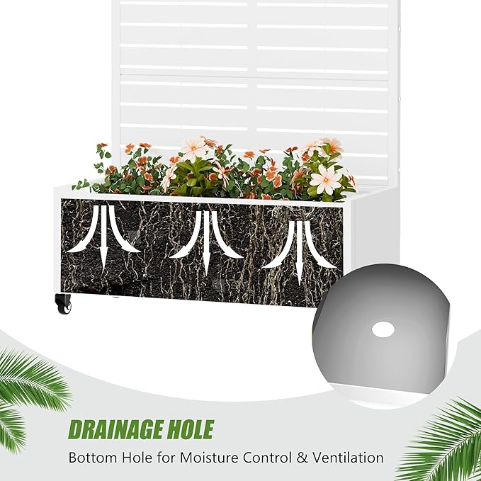 Casaphoria 72x35 Metal Raised Garden Bed with Trellis(2 Pack) Outdoor Planter Box with Wheels &amp Drainage Holes for Climbing Plants Flowers Elevated Garden Kit with Privacy Screen White-Louve