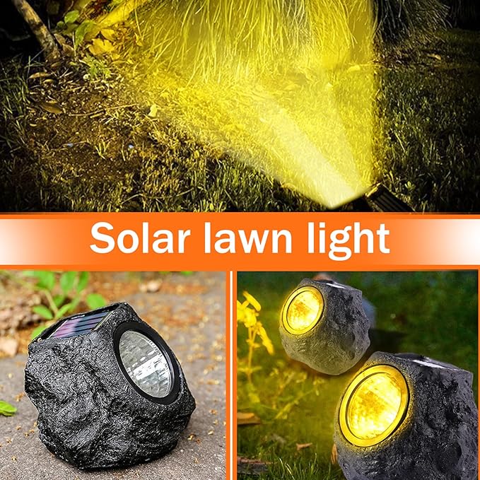 Solar Rock Lights for Outside 2PCS Waterproof Realistic Stone Solar Spotlight with LED Warming Lighting Ground Lights for Pathway Walkway Yard Garden Decorations 5.9x4.7x4.7 Inch